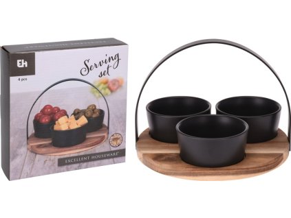 EXCELLENT Servírovací misky s podnosem sada 4 ks akát / černá KO-278000510