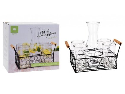 EXCELLENT Sklenice na limonádu s karafou a košíkem sada 6 ks, 1L + 0,45L KO-CD1001110
