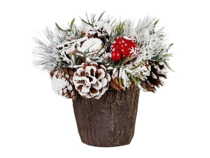 Ikebana MagicHome se zasněženým chvojím, imitace dřeva, 18cm