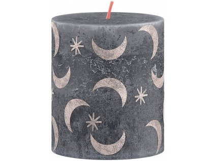 Svíčka válec bolsius Rustic with print Slate Blue, 68x80mm