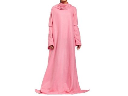 Teplá, velká fleecová deka s rukávy, růžová