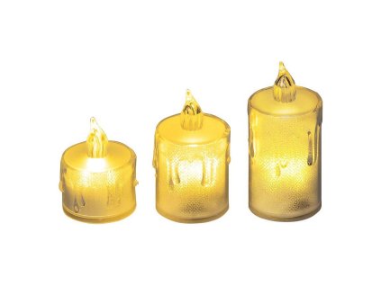 Svíčka MagicHome LED teplá bílá, jednoduché svícení, 3,7x5/6,5/8cm, sada 3ks