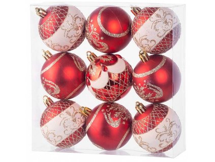 Baňky MagicHome červené s ornamentem, 6cm, 9ks
