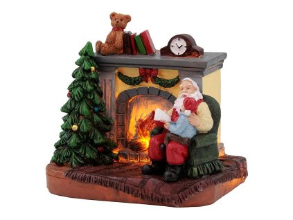 Dekorace MagicHome Santa s dítětem u krbu, LED, interiér, 10,5x8x9cm