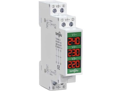 Voltmetr na DIN lištu třífázový TOVME-3 60-450VAC
