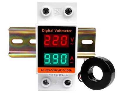 Voltmetr a ampérmetr na DIN lištu 60-500VAC, 0.99,9A, YHC45-2042VA