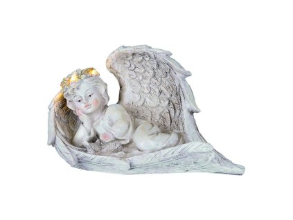 Dekorace MagicHome Anděl v křídlech, polyresin, na hrob, solar, 24,5x12,5x14,5cm