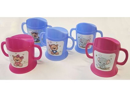 Hrnek kojenecký plast 150ml  SLŮNĚ modrá/růžová