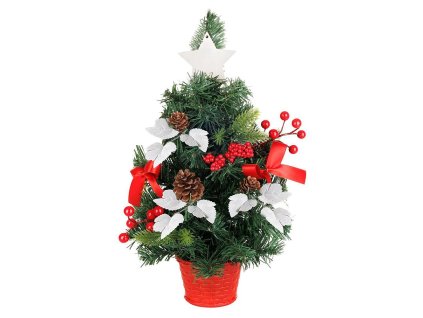 Mini stromek MagicHome ozdobený, červený, s listy, 40cm