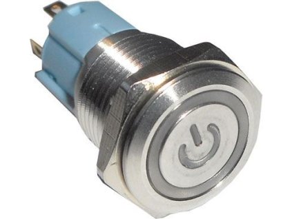 Vypínač stiskací OFF-ON 16mm, 250V/3A, modré prosvětlení 12V