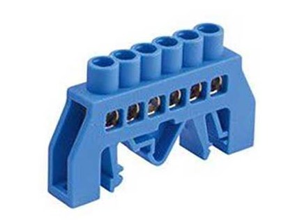 Nulovací můstek na DIN lištu FT033 6pólů modrý izolovaný