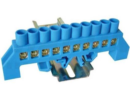 Nulovací můstek na DIN lištu FT033 10pólů modrý izolovaný