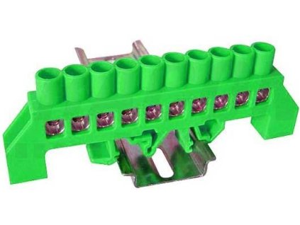Zemnící můstek na DIN lištu FT033 10pólů zelený izolovaný