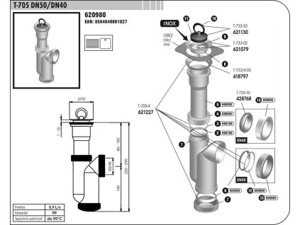 Sifon dřezový chrom T-705 DN50/40 s přepadem