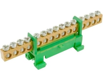 Zemnící můstek na DIN lištu FT030 15pólů zelený
