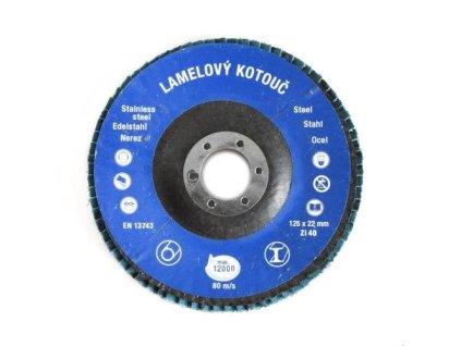 Lamelový brusný kotouč Zirkon Ø 125 x 22 mm, zrnitost 40