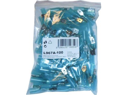Faston-konektor 6,3mm se smršť.bužírkou,kabel 1,5-2,5mm2, balení 100ks