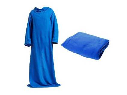 Teplá, velká fleecová deka s rukávy, modrá