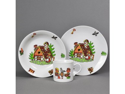 Dětská jídelní sada 3 dílná porcelán PERNÍKOVÁ CHALOUPKA