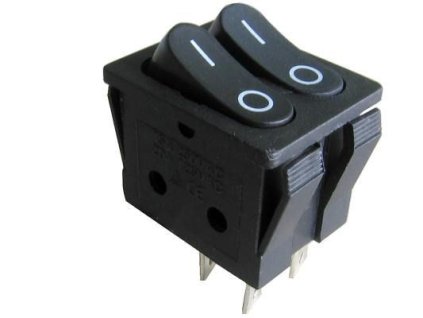 Přepínač kolébkový RS-2101-3C, 2xON-OFF 2x1pol.250V/15A černý