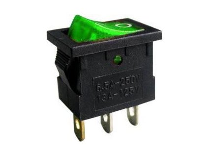 Vypínač kolébkový MIRS-101, OFF-ON 1pol.250V/3A, zelený, prosvětlený