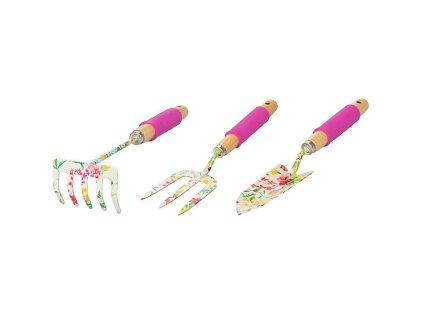 Nářadí zahradnické, 3 dílná sada, s potiskem květů, růžové