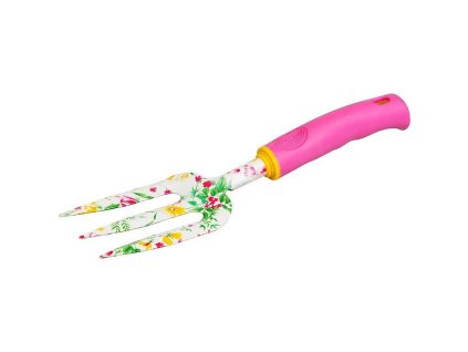 Vidlička sazenicová, 3 zuby, s potiskem květů, růžová