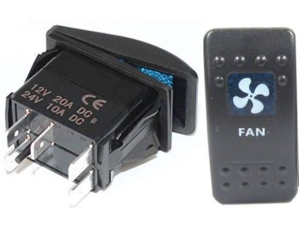 Vypínač kolébkový  A11625ABL-J85 ON-OFF 2p.12VDC/20A modrý, prosvětlen