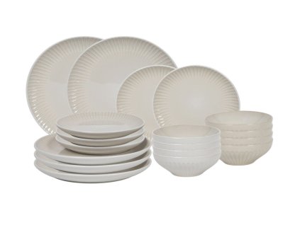 HIT Jídelní sada talířů 18 ks lesklá krémová HT-24327591