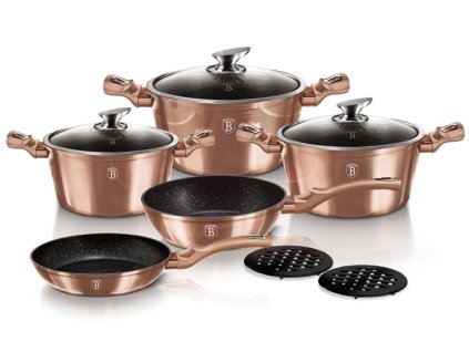BERLINGERHAUS Sada nádobí s mramorovým povrchem 10 ks Rosegold Metallic Line BH-1220