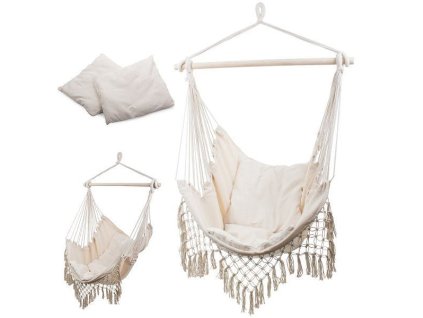 Závěsné houpací křeslo, hnízdo, houpačka s polstrováním, béžové