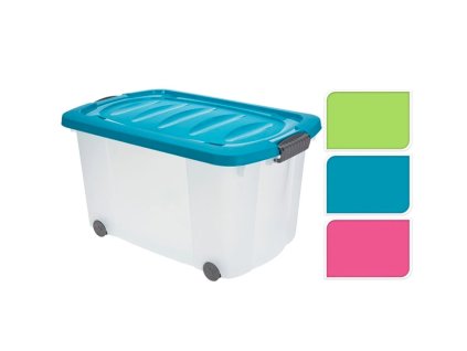 Box úložný 60x40x32cm 76L s kolečky  CEV, mix barev