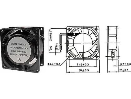 Ventilátor 80x80x25mm 230V/0,07A 2350 ot/min