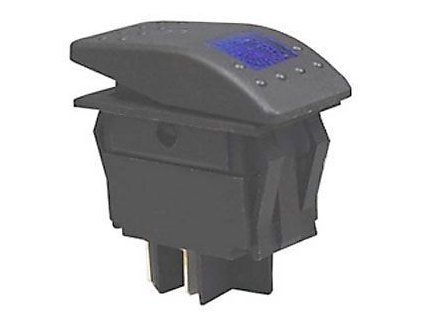 Vypínač kolébkový  RK1-06 ON-OFF 2p.20A modrý, prosvětlení 12V