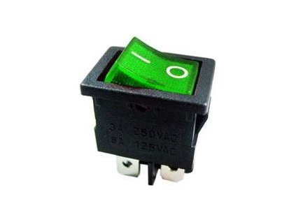 Vypínač kolébkový MIRS-201A-C3, OFF-ON 2pol.250V/6A zelený,prosvětlený