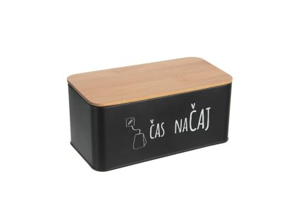 Dóza plech/bambus černá na čaj 20,3x10,3x9cm  ORION