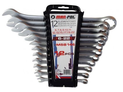 Klíče očkové-otevřené 12ks 6-22mm CrV MAR-POL, klip