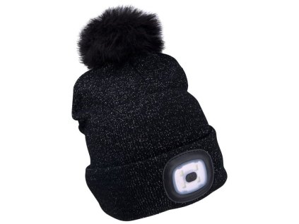 Čepice s čelovkou 4x45lm, nabíjecí, USB, černá se třpytkou a bambulí, univerzální velikost EXTOL LIGHT