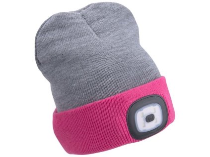 Čepice s čelovkou 45lm, nabíjecí, USB, světle šedá/růžová, oboustranná, univerzální velikost EXTOL LIGHT