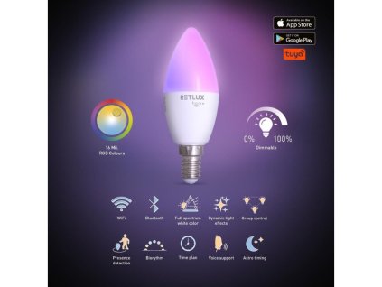 Chytrá žárovka LED smart 4,5W E14 RGB CCT C37 RSH 100 RETLUX HOME