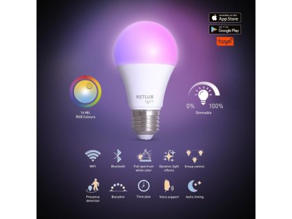 Chytrá žárovka LED E27 9W RGB CCT A60 RSH 102 RETLUX