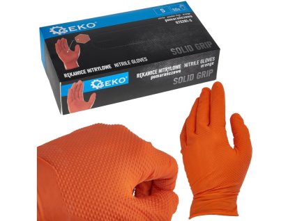 Nitrilové rukavice Solid Grip 3D, pevné, odolné chemikáliím, 50 ks, oranžové, velikost S - GEKO