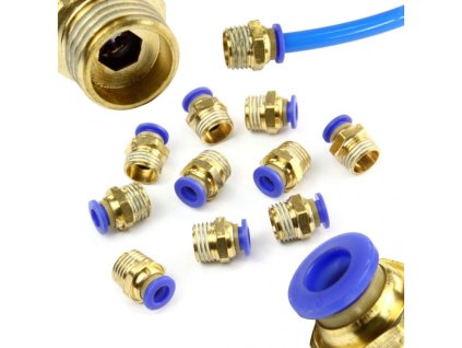 Spojka pneumatická, přímá nástrčná PC s vnějším závitem1/4" pro PA, PU, PE hadice 6mm, sada 10ks MAR-POL