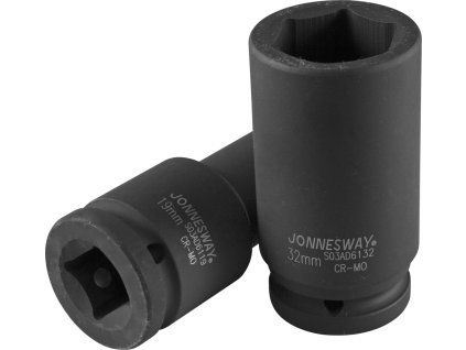 Nástrčné hlavice úderové, prodloužené, 3/4", 6-hranné, velikosti 17-50 mm - JONNESWAY