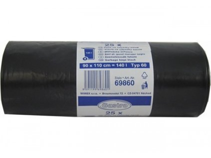 Pytle na odpad 140L/25ks, 90x110cm, 60um, GASTRO černý