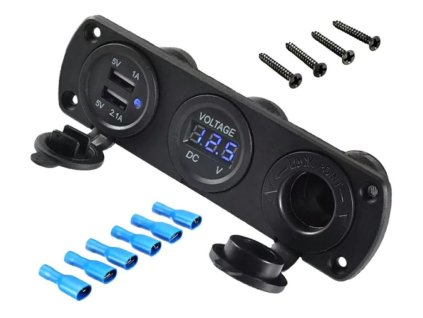 Zásuvka zapalovač 12V, 2xUSB 5V, voltmetr KAXL
