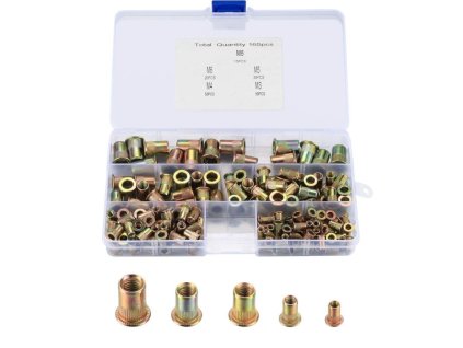 Nýtovací matice M3-M8 ocelové, sada 165ks