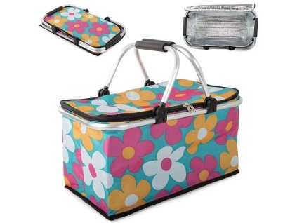 Nákupní skládací košík - modrá s květy