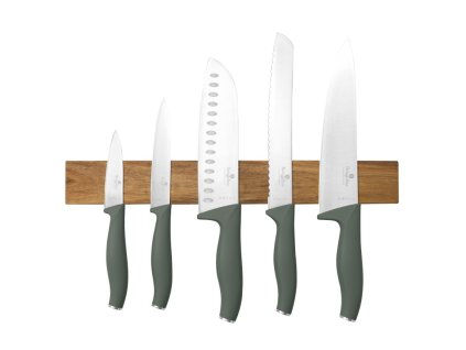 BERLINGERHAUS Sada nožů s magnetickým držákem z akátového dřeva 6 ks Matte Green Collection BH-2978