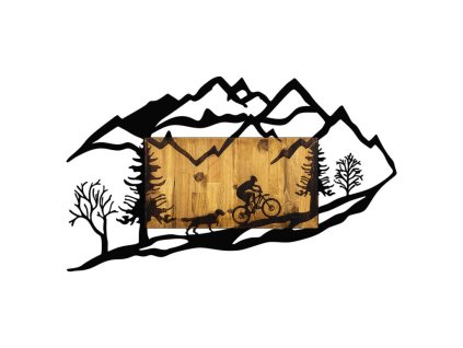 Dekorativní dřevěný nástěnný doplněk - jízda na kole v přírodě